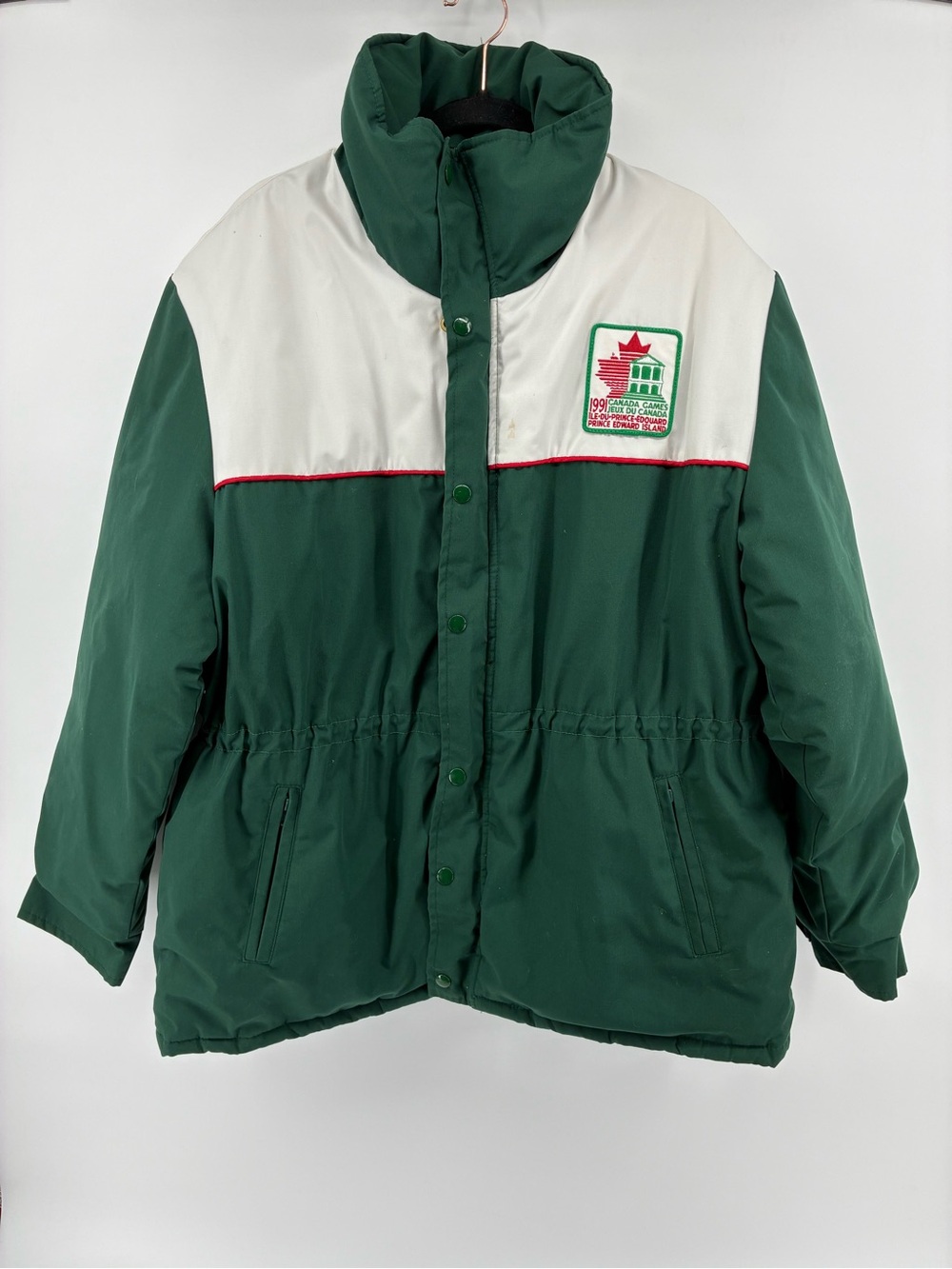 Vintage 1991 Olympics Green and White Puffer Jacket Prince Edward Island